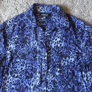 Bebe LS silk animal print blouse. Small